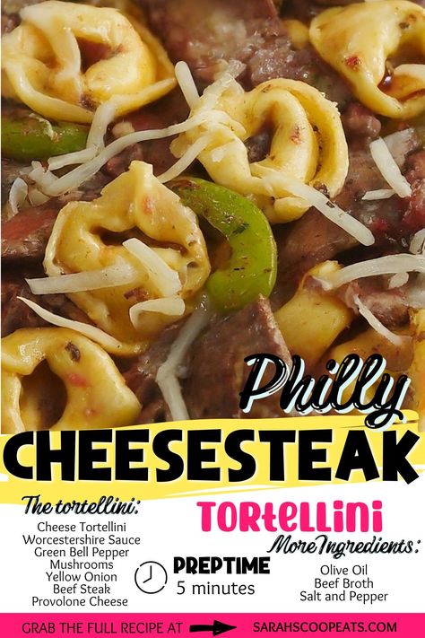 Enjoy the best of both worlds with this Philly Cheesesteak Tortellini Pasta! It makes a perfect and unique dinner. 😋🍴🇺🇸🇮🇹 #FoodFusion #PastaLover #PhillyCheesesteakPasta Philly Cheesesteak Tortellini, Philly Cheesesteak Tortellini Pasta, Butchering Beef, Cheesesteak Tortellini, Cheesy Pasta Recipes, Creamy Pesto Pasta, Philly Steak, Unique Dinner, Tortellini Pasta