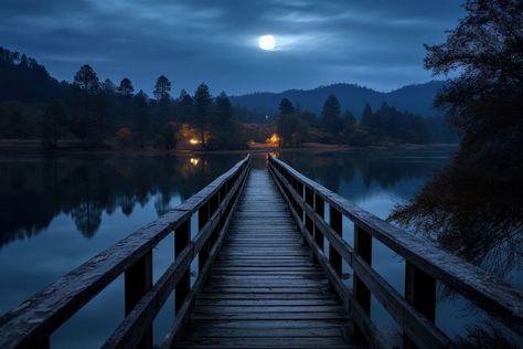 Bridge night lake moon. AI generated Image by rawpixel. | premium image by rawpixel.com / Chalr Lake Bridge, Bridge Night, Night Lake, Star Space, Plant Spacing, Photo Image, Bridge, Lake, Moon