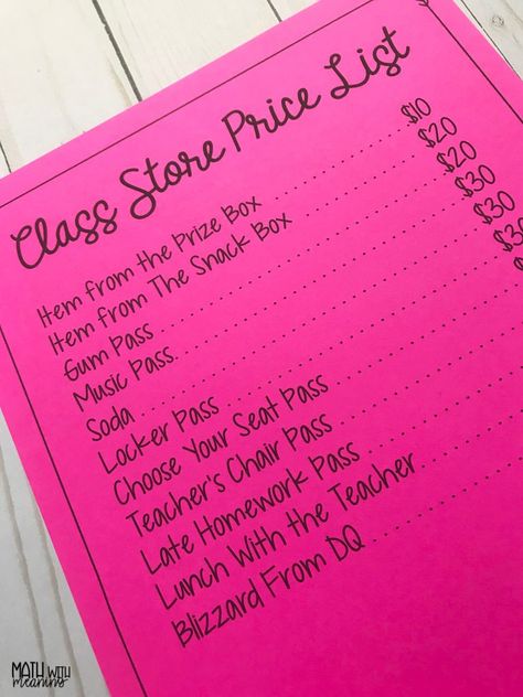 How to Set Up Your Classroom Store » Math With Meaning Classroom Cash, Dog Classroom, Classroom Economy System, Classroom Shop, Classroom Store, Class Store, Classroom Economy, Middle School Math Classroom, Classroom Behavior Management