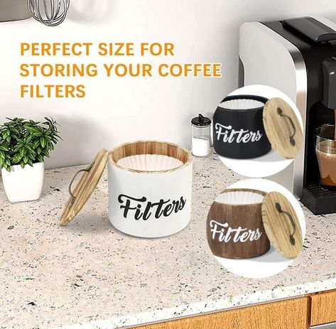 Perfect for farmhouse decor. Follow link to Amazon! Coffee Filter Storage, Coffee Bar Storage, Coffee Filters Storage, White Filter, Coffee Filter Holder, Farmhouse White, Bar Storage, Home Coffee Bar, Coffee Bar Accessories