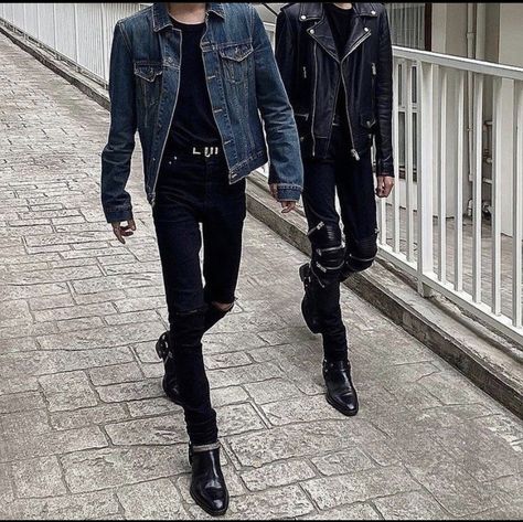 Rocker Outfit Men, Mens Rocker Style, Metal Fashion Men, Rock Outfit Ideas, Estilo Edgy, Rockstar Outfit Men, Rocker Style Men, Grunge Boy Outfits, Bad Boy Outfits