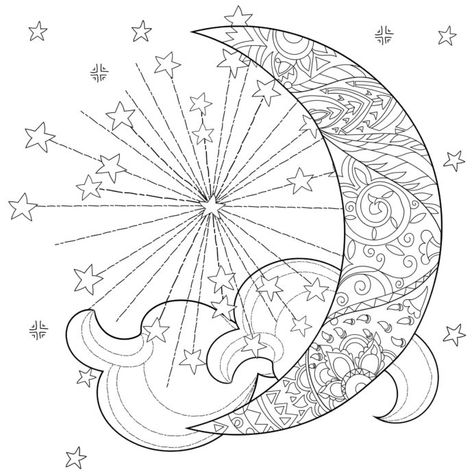 https://coloringhome.com/coloring-page/1914008 Moon Coloring Pages, Star Coloring Pages, Sun And Moon Drawings, Printable Adult Coloring Pages, Adult Coloring Book Pages, Coloring Pages For Adults, Halloween Coloring Pages, Cool Coloring Pages, Flower Coloring Pages