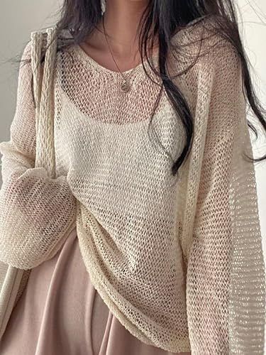 EMMIOL Women's Crochet Cover Up Sweater Top Hollow Out Mesh Long Sleeve Shirt Pullover Top 2023 Summer Outfits Cover Up Sweater, 2023 Summer Outfits, Crochet Cover, Crochet Cover Up, Mesh Long Sleeve, Long Sleeve Shirt, Sweater Top, Online Business, Sleeve Shirt