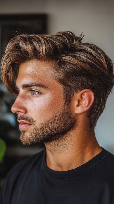 👑 Copper Peach Hair Color Ideas: Chic Cool Toned Copper Hair Look Men Hair Color Highlights, Copper Peach Hair, Peach Hair Color, Defining Decade, Fall Haircut, Brown Auburn Hair, Longer Layers, Fade Haircut Designs, 90s Hairstyles Men