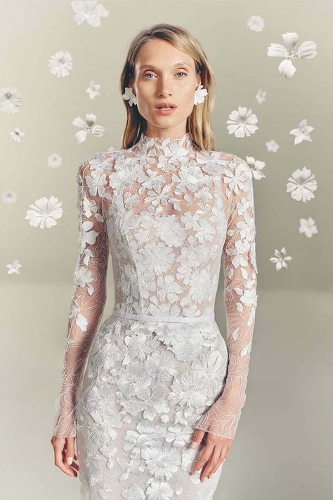 Square Corset fitted lace gown decorated with floral elements . Has a detachable high-neck lace long-sleeve […] Square Corset, Wedding Cheongsam, Mira Zwillinger, Ss 2024, Western Wedding Dresses, Classy Wedding Dress, Custom Wedding Dress, French Wedding, Gorgeous Wedding Dress