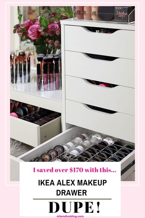 (paid link) Make up organization hacks Ikea Alex Makeup Storage, Makeup Organizer Ikea Alex Drawer, Under Desk Makeup Storage, Alex Makeup Organization, Ekby Alex Hack Makeup Vanities, Ikea Makeup Vanity Ideas, Ikea Vanity Ideas, Alex Drawer Organization, Ikea Makeup Storage