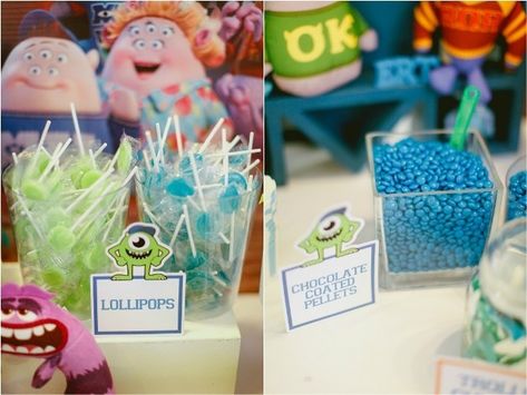 Monsters Inc Food, Monsters Inc Birthday Party Ideas, Party Sweet Treats, Monster University Birthday, Monster University Party, University Party, Monster Inc Birthday, Mike And Sully, Disney Movie Night