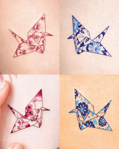 Japanese Origami Crane Tattoo, Japanese Origami Tattoo, Origami Bird Tattoo, Greek Tattoo Ideas For Women, Minimalist Japanese Tattoo, Origami Tattoo Ideas, Origami Tattoos, Stop Tattoo, Origami Crane Tattoo