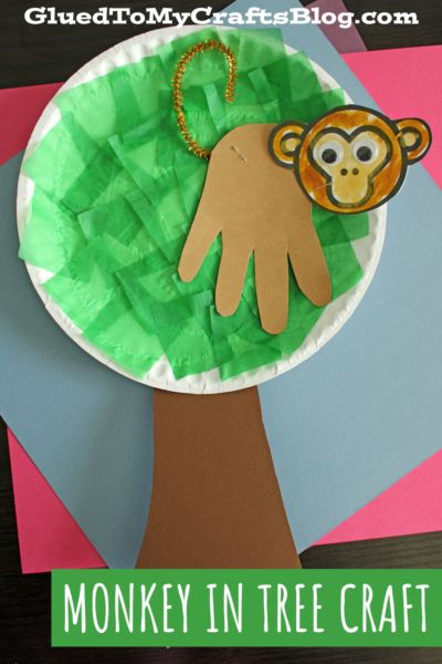 Handprint Monkey In A Tree Craft Monkey Craft For Preschool, Toddler Monkey Craft, Monkey Art For Toddlers, Easy Monkey Craft Preschool, Animals That Live In Trees Preschool Art, Monkey Crafts For Preschoolers, Monkey Crafts For Toddlers, Monkey Activities For Preschool, Monkey Puzzle Activities