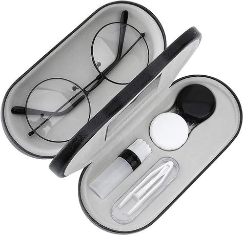 MoKo Double Eyeglass Case, Contact Lens Case with Mirror Tweezers Remover, 2 in 1 Double Sided Portable Contact Lens Box Holder Container Soak Storage Kit Sunglasses Pouch for Men & Women, Black Best Contact Lenses, Contact Case, Eye Glasses Case, Contact Lens Solution, Soft Contact Lenses, Sunglasses Pouch, Contact Lens Case, Contact Lens Cases, Protective Eyewear