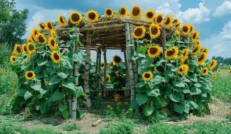 Learn how to create an enchanting sunflower fort. Follow our step-by-step guide to plan, plant, and care for your sunflower room, and enjoy a unique outdoor space. Efficient Gardening, Sunflower Circle, Tomato Suckers, Harvesting Sunflower Seeds, Mammoth Sunflower, Mallow Plant, Potato Tower, Sunflower Room, Winter Begins