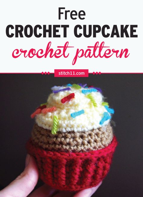 This Crochet Toy Cupcake can be a nice alternative to the usual plastic or rubber toys. It's soft and less of a danger to young kids who like to throw things around. #crochet #crochetlove #crochetlife #crochetaddict #crochetpattern #crochetinspiration #ilovecrochet #crochetgifts #crochet365 #addictedtocrochet #yarnaddict #yarnlove Dessert Crochet Pattern Free, Crochet Desserts, Cupcake Crochet Pattern, Knit Cupcake, Crochet Cupcakes, Cupcake Crochet, Cupcake Toy, Cupcake Pattern, Cupcake Paper