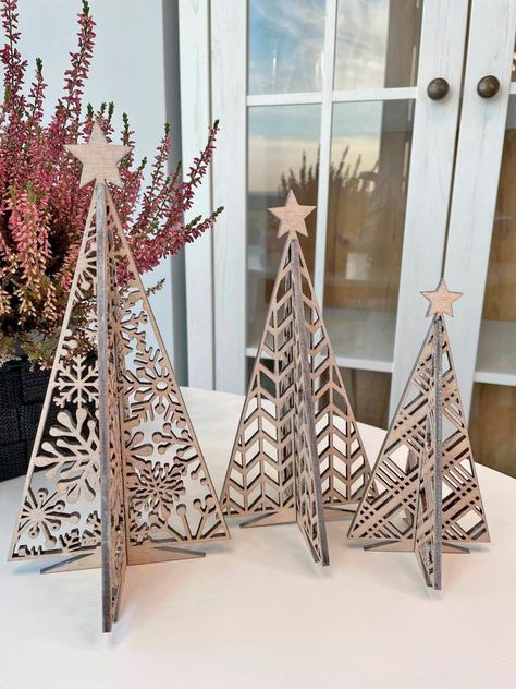 Laser Christmas Tree, Laser Christmas Ideas, Laser Cut Christmas Decorations, Laser Cut Christmas Tree, Designer Christmas Tree, Wooden Christmas Decor, Laser Cut Snowflake, Laser Christmas, 3d Snowflake