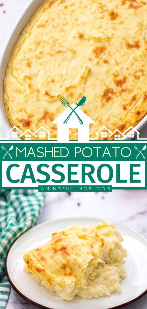 Mashed Potato Casserole Side Dish For A Crowd, Cheesy Mashed Potato Casserole, Mashed Potato Casserole Recipes, Dish For A Crowd, Comfort Food Ideas, Make Ahead Mashed Potatoes, Baked Mashed Potatoes, Mashed Potato Casserole, Cheesy Mashed Potatoes