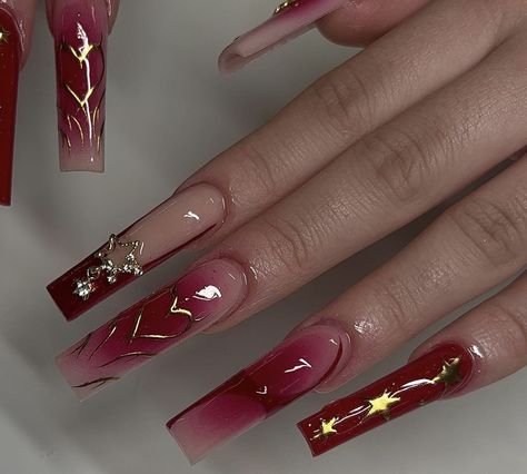 Red Extra Nails, Pinky Red Nails, Baddie Red Nails, Red 90s Nails, Nails Baddie, 90s Nails, Grunge Nails, Girly Acrylic Nails, Really Cute Nails