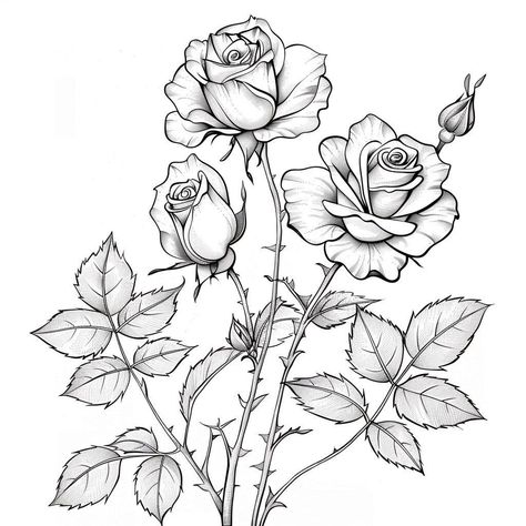 Digital Line Art, Rose Line Art, Realistic Rose Tattoo, Illustration Rose, Flower Tattoo Drawings, Realistic Rose, White Line Art, Rose Illustration, Flower Art Drawing