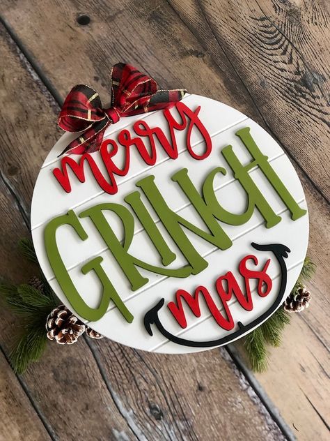 Merry Grinchmas Sign, Grinchmas Decorations, Hanger Christmas Wreath, Grinch Sign, Wooden Fox, Grinch Tree, Craft Signs, Grinch Wreath, Glowforge Ideas