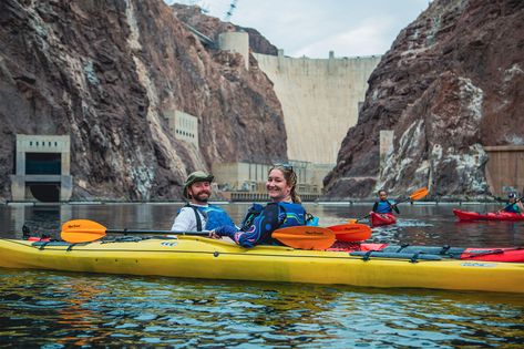 Come see a different side of Las Vegas as we take you on a kayaking adventure and explore the wonders of the beautiful Colorado River featuring a different side of the Hoover Dam, Emerald Cave, and Gold Strike Hot Springs in one day! Hoover Dam Tour, Slot Canyons, Boulder City, Spring Hiking, Hoover Dam, Kayak Adventures, Kayak Tours, Hidden Beach, Spring Trip