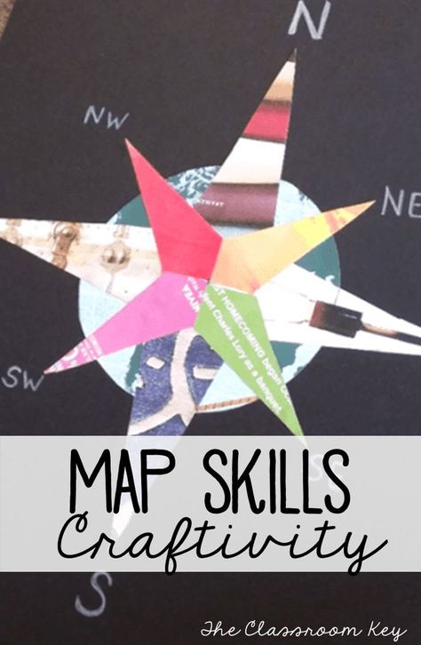 Free compass rose project template to reinforce map skills, a fun way to integrate art and social studies in the elementary classroom Compass Rose Craft, Compass Rose Activities, Compass Rose Art, Teaching Map Skills, Integrate Art, Poppy Book, Teaching Maps, Rose Project, Rose Craft