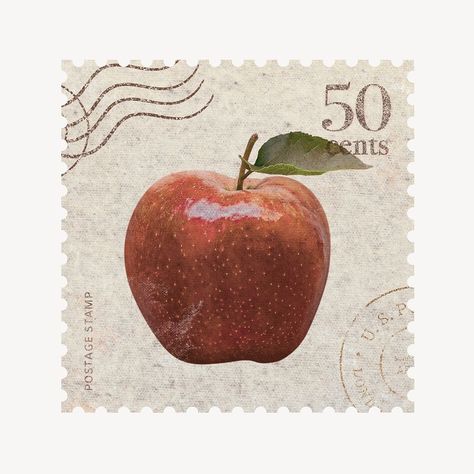 Aesthetic Sticker Vintage, Postage Stamp Collage, Postage Stamps Collage, Stamp Collage, Sticker Transparent Background, Apple Illustration, Apple Stickers, Sticker Transparent, Aesthetic Sticker