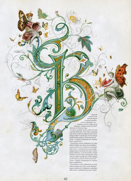 Illuminated letter The Letter B, Alfabet Letters, Illumination Art, Fancy Letters, Creative Lettering, Calligraphy Alphabet, Pretty Drawings, Alphabet Art, Illuminated Letters