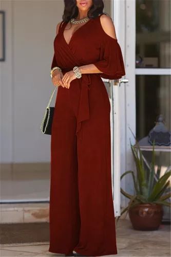 71a58e8cb75904f24cde464161c3e766desc44235167ri Overalls Casual, Bandage Jumpsuits, Womens Jumpsuits Casual, Off Shoulder Romper, Solid Color Jumpsuits, Wide Leg Romper, Jumpsuit Elegant, Casual Wide Leg Pants, Belted Coat