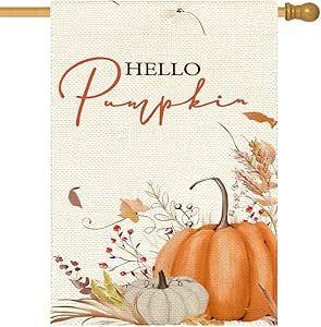 RABUSOFA Hello Pumpkin Fall House Flag 28x40 Inch Double Sided for Outside, Autumn Leaves Thanksgiving Pumpkins Outdoor Seasonal Rustic Yard Flag Farmhouse Porch Decor 18-28 Fall House Flags, Thanksgiving Pumpkins, Farmhouse Porch Decor, Fall House, Sides Easy, Farmhouse Porch, Hello Pumpkin, Autumn Quotes, Yard Flags