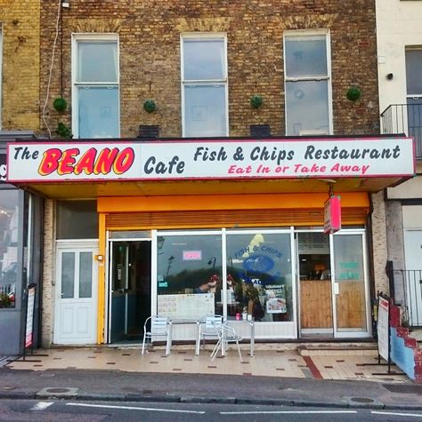 The BEANO Cafe Margate 18th September 2016 Greasy Spoon Cafe, Fish And Chips Restaurant, Greasy Spoon, Garden Town, Cafe Window, Kent Coast, Fish And Chip Shop, Storefront Signs, Cafe Society