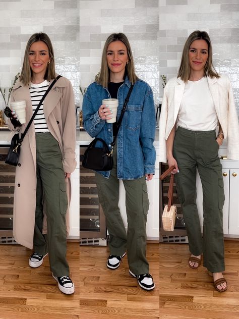 Olive Green Cargo Pants Outfit Casual, Green Cargo Pants Outfit Casual, Outfit Ideas Green Cargo Pants, Olive Trouser Outfit Women, Outfit Con Pantalones Cargo, How To Style Green Cargo Pants, Jeans Verdes, Outfit Pantalon Verde, Olive Green Cargo Pants Outfit