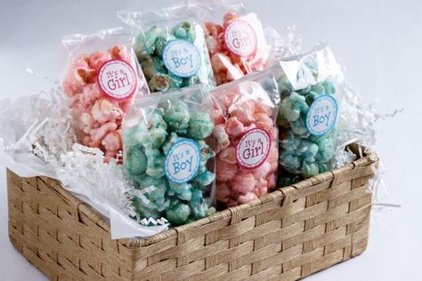 Popcorn Baby Shower, Creative Baby Shower Ideas, Candied Popcorn, Baby Shower Favor Ideas, Popcorn Baby Shower Favors, Popcorn Party Favors, Baby Shower Popcorn, Popcorn Favor, Blue Popcorn