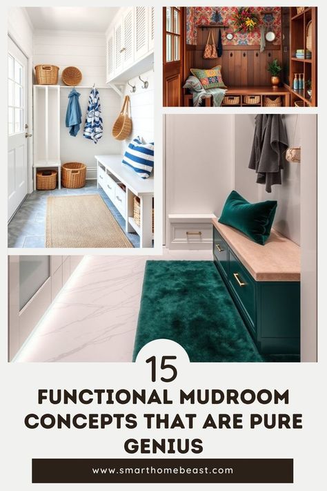 An image featuring functional mudroom concepts, highlighting organized and stylish spaces with clever storage solutions, cozy seating, and vibrant decor. Entryway Inspo, Functional Mudroom, Mudroom Design, Organization Hacks, Storage Organization, Home Interior Design, Concept Design, Entryway, House Interior