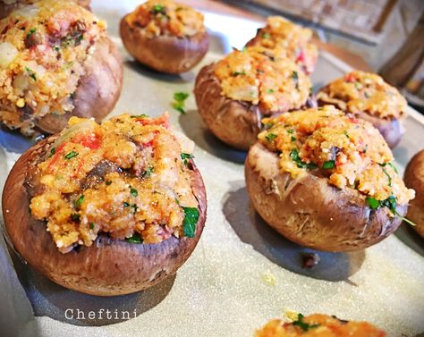 Baby Bella Stuffed Mushrooms Bella Mushroom Recipes, Baby Bella Mushroom Recipes, Recipe For Baby, Baby Bella Mushrooms, Baby Eggplant, Stuffed Mushroom, Stuffed Mushroom Caps, Warm Food, Plum Tomatoes