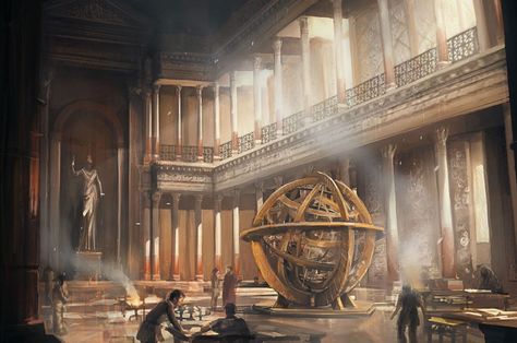 Inside of Library (Image: ArtStation/Raphaelle Deslandes) Hypatia Of Alexandria, The Library Of Alexandria, Ancient Alexandria, Egyptian City, The Atlas Six, Ancient Library, Egyptian Architecture, Library Of Alexandria, Knights Of The Round Table