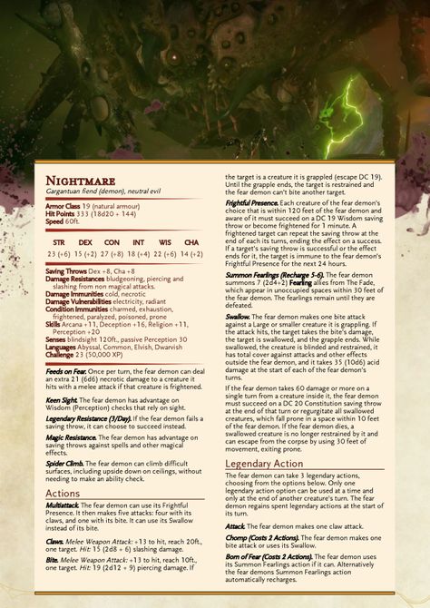 D&D 5e - Nightmare 5e Monsters, Lovecraft Monsters, Dnd Creatures, Dnd Monster, Dnd Stats, Dnd Homebrew, Dungeon Master's Guide, Dungeons And Dragons 5e, Dnd 5e Homebrew