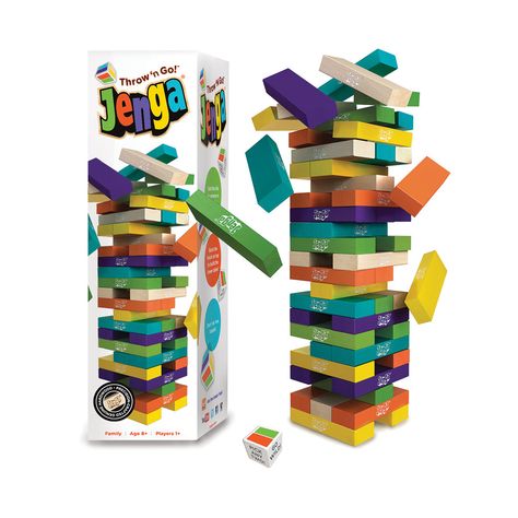 Maintenant, profitez du plaisir Jenga classique avec une touche colorée! Les joueurs lancent le dé pour déterminer quel bloc ils doivent retirer du Jenga Throw 'n Go! Tour. Sera-ce le bloc mauve à l'extrémité que vous pouvez faire glisser facilement et revenir sur le dessus de la tour ... ou le bloc orange au milieu que vous devez essayer d'éliminer très bas? Lorsque la tour devient «tippy», vous pouvez sortir et faire un «revers» pour renvoyer le jeu au dernier joueur. Les choses pourraient dev Top Game, Tabletop Games, Table Top, Orange