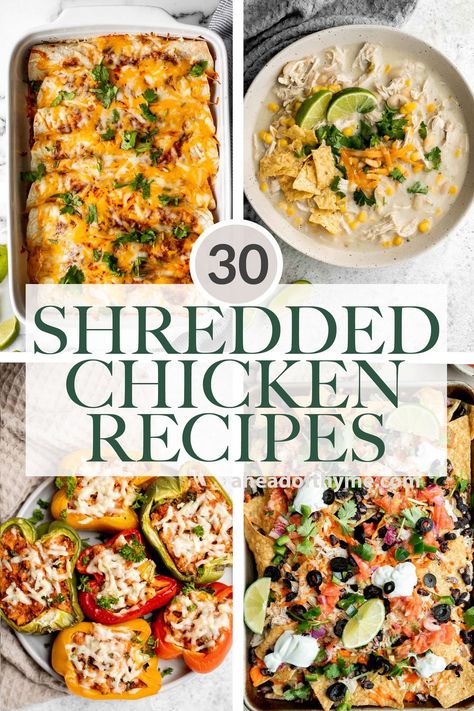 Dinner is so quick and easy with shredded chicken. Whether you have a batch ready to use in your favorite recipes or need to spend just 20 minutes making a fresh batch, it might just become your go-to on busy weeknights. If you are wondering "what to cook with shredded chicken", we are sharing over 30 best shredded chicken recipes including shredded chicken itself, chicken soups, sandwiches, casseroles, pizza, pasta, and salads. | aheadofthyme.com #shreddedchicken #shreddedchic via @aheadofthyme Chicken Supper Ideas, Shredded Chicken Recipes Easy, Seafood Noodles, Chicken Panini Recipes, Rice Cookies, Panini Recipes Chicken, Chicken Recipes Indian, Ground Beef Breakfast, Sauteed Chicken Breast