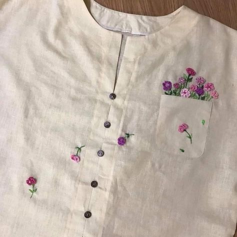 Pola Top, Churidar Neck, Basic Hand Embroidery Stitches, Clothes Embroidery Diy, Simple Hand Embroidery Patterns, Hand Embroidery Dress, Embroidery On Kurtis, Diy Embroidery Designs, Hand Embroidery Videos