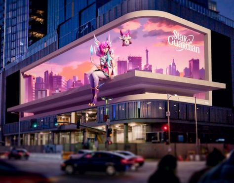 RIOT GAMES - STAR GUARDIAN 3D BILLBOARD 3d Billboard, Mobile Shop Design, All Logo, Interactive Art Installation, Interactive Exhibition, Star Guardian, League Of Legends Game, Billboard Design, Digital Signs