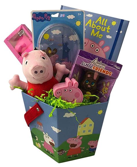 Peppa pig Easter gift hamper for kids #peppapig #peppapigeaster #peppapigeastergift #peppapigeasterhamper Kids Hamper Ideas, Peppa Pig Easter Basket, Peppa Pig Easter, Peppa Pig Birthday Party Decorations, Homemade Easter Baskets, Hampers Ideas, Kids Hamper, Cool Stuff To Buy, Baby Easter Basket