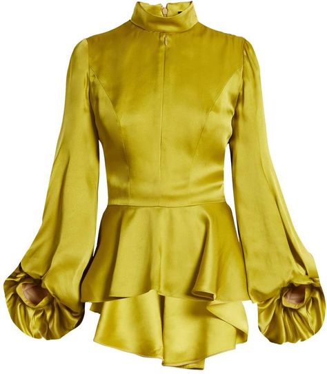 Green Satin Blouse, Asymmetric Blouse, Blouse Peplum, Blouse Satin, Dress Over Pants, Evening Blouses, Drape Top, Top Satin, Andrew Gn