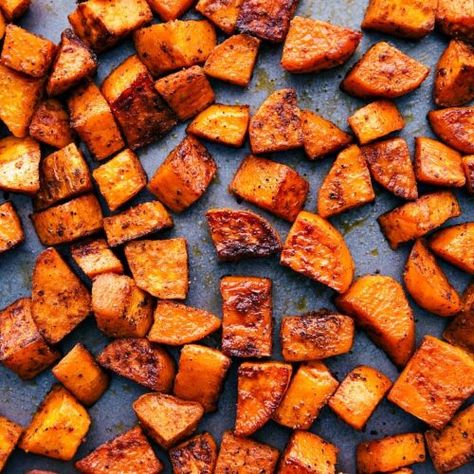 Sweet Potato Burrito, Roasted Sweet Potato Cubes, Sweet Potato Recipes Roasted, Oven Roasted Sweet Potatoes, Boiling Sweet Potatoes, Sweet Potatoe Bites, Chelsea's Messy Apron, Sweet Potato Wedges, Potato Bites