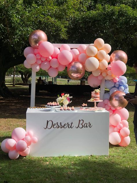 How beautiful are these balloons by @lovenwishesstyledevents ❤️ . . . Styling, co-ordination, table setting, flowers @ivyandbleuevents Dessert Table, pop up picnic setup @nextevent.com.au Signage @veryflamingo.com.au Cake/ Desserts @twolittlebakers #birthday #kidsparty #birthdayideas #kidsbirthdayparty #firstbirthday #birthdayparty #happybirthday #kidsofthegoldcoast #instakids #instagood #goldcoast #gc Party Cake Table Set Up, Balloon Garland Cake Table, Cake Table Backdrop With Balloons, Desert Table Setup Ideas, Dessert Cart With Balloons, Table Setting Flowers, Dessert Cart Balloon Garland, Fifth Birthday Cake, Pop Up Picnic