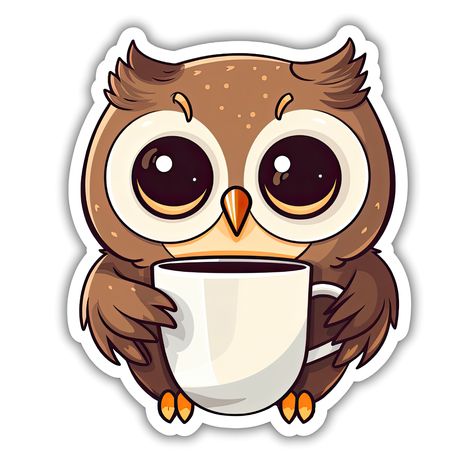 Animal Stickers Aesthetic, Owl Stickers, Islamic Cartoon, Coffee Stickers, Personal Belongings, Transparent Material, Bullet Journal Stickers, Cute Cartoon Drawings, Love Coffee