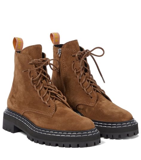 Shoes Boots Combat, Proenza Schouler Shoes, Brown Combat Boots, Hiking Fashion, Ankle Boots Flat, Lace Up Booties, Brown Ankle Boots, Danner Mountain Light Boot, Suede Ankle Boots