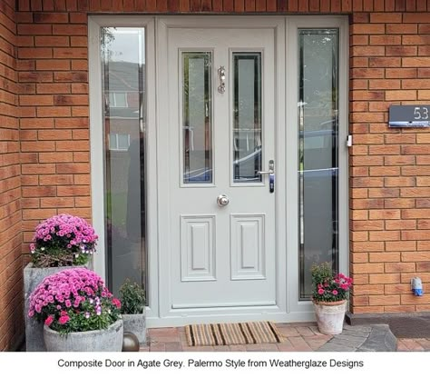 Light Coloured Front Doors, Entrance Door Color Ideas, Exterior Door Design Entrance, Cream Composite Front Door, Composite Door Ideas, Upvc Back Door, 1960s Front Door, Composite Doors Uk, Painswick Front Door