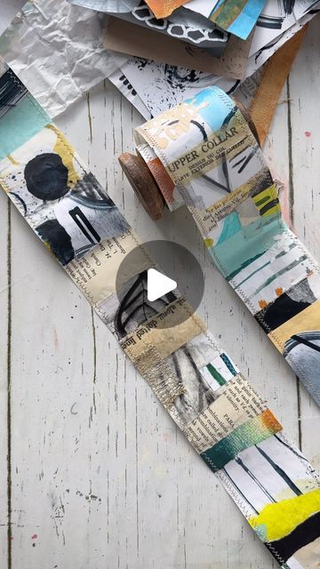 Tiffany Sharpe on Instagram: "I started working on this snippet roll during the live Zoom Fodder School LoveFest and haven’t stopped! 

I think this is the perfect way to use up some of the messy and playful morning pages made with @juliehamiltoncreative. Especially if anyone played with a different color palette than what they typically use and now have no idea what to do with those papers. 

I used @ricki_ticki_tavy’s method of creating snippet rolls from her August lessons. I love how one lesson can carry over into the next in Fodder School!

#fodderschoolproject #fodderschool #snippetroll" Paper Snippet Roll, Snippet Rolls Inspiration, Fodder School, Snippet Roll, Snippet Rolls, Morning Pages, School Projects, Then And Now, And Now