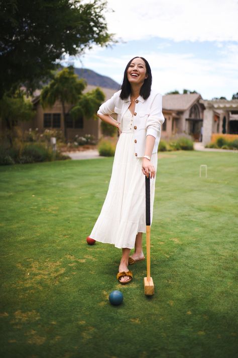 Croquet whites – 9to5chic Croquet Outfit, Croquet Party, Aspen Tree, Sporting Club, Lawn Party, Oncology Nursing, Carmel By The Sea, Monterey Bay, Ruffle Collar