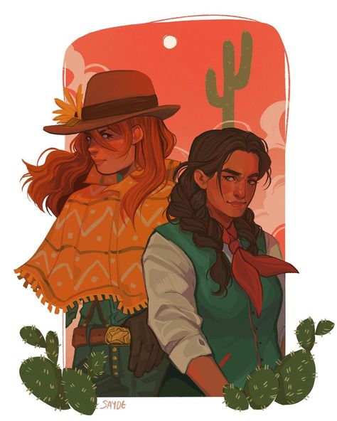 Mattie and Flora 🤠✨ Had a lot of fun with this one #cowboys #western #wlw #wlwart #drizdrawsoc | Instagram Cowgirl Character Art, Cowgirl Reference, Cowboy Drawing Reference, Cowgirl Drawings, Lesbian Cowboy, Cowgirl Character Design, Queer Country, Lesbian Cowgirl, Cowgirl Drawing