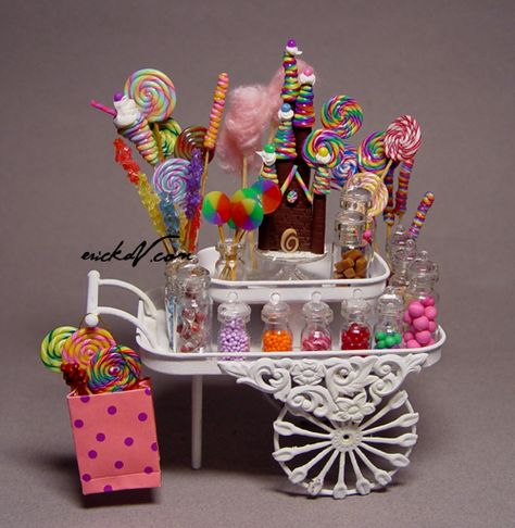 Ice Cream Seller, Miniature Candy, Candy Stand, Miniature Artist, Miniature Bakery, Van Horn, Candy Cart, Barbie Diorama, Felt Play Food