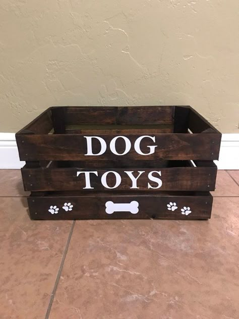 Dog toy box Toy Box Diy, Dog Room Decor, Dog Toy Box, Pet Organization, Shipping Crates, Dog Rooms, Dog Crafts, Stuffed Animal Storage, Box Diy